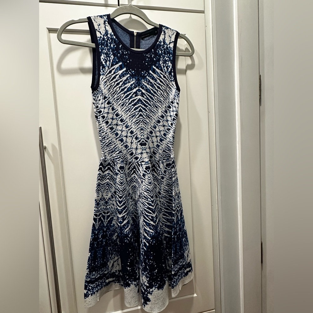 Karen Millen Navy and White Geometric Mini Dress